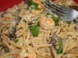 Shrimp and Mushroom Cream Sauce With Linguine