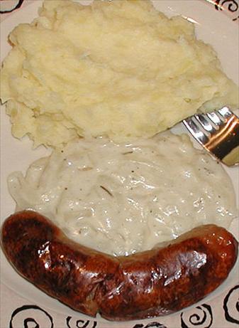 Bangers and Mash with Creamed Onion Sauce. Photo by Sandi (From CA)