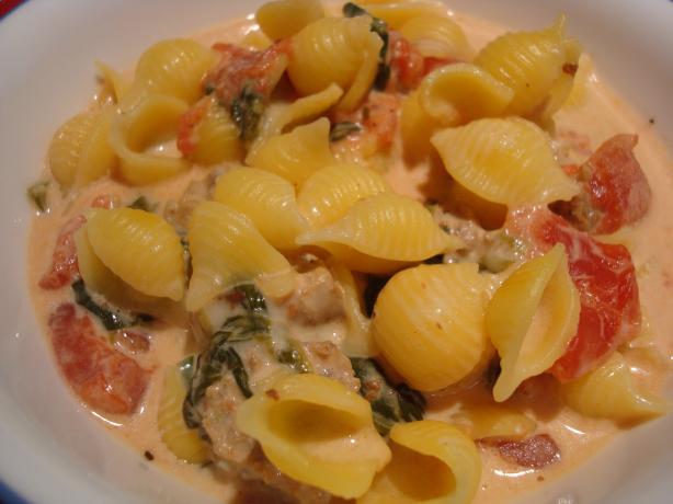 Pasta and Sausage in Tomato Cream Sauce. Photo by Starrynews