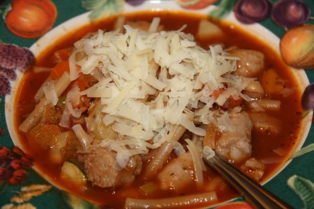 Hot Italian Sausage & Veggie Soup. Photo by Leggy Peggy