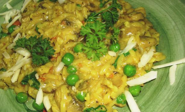 Orzo Pasta With Peas and Annatto Sage Sauce. Photo by Karen Elizabeth