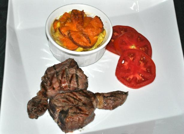 Lamb Cutlets With Cheesy Sweet Potato Bake. Photo by KateL