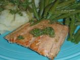 Panfried Salmon, Garlic Mash and Green Beans