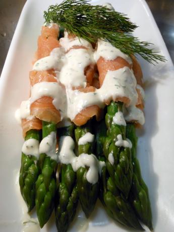 Asparagus and Salmon With Dill Cream. Photo by JustJanS