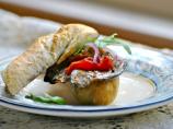 Grilled Eggplant, Cheery Tomato, and Pepper Mayo Sandwich