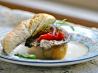 Grilled Eggplant, Cheery Tomato, and Pepper Mayo Sandwich. Recipe by Andi of Longmeadow Farm