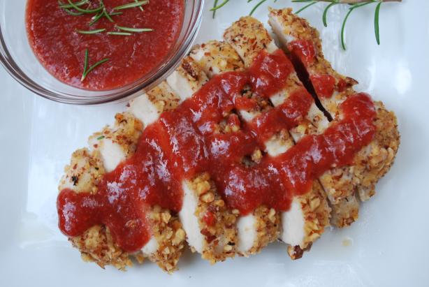 Almond Crusted Chicken With a Strawberry Balsamic Sauce. Photo by Cheese Please