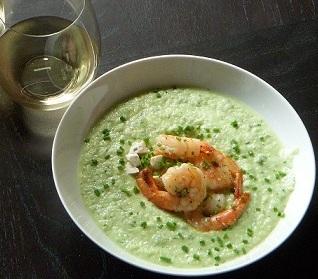 Chilled Cucumber Soup With Shrimp and Goat Cheese. Photo by Jackie_Food&Wine