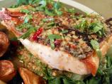 Salmon  With Bok Choy, Asian Sauce and Salmon Roe