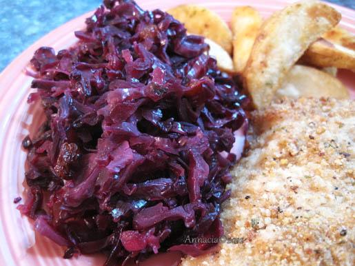 Red Cabbage Salad With Apples, Raisins & Honey Dressing. Photo by Annacia