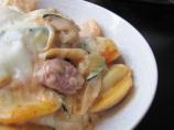 Ravioli With Smoked Sausage, Zucchini and Onions in Rosa Sauce