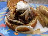 Burgers With Sauteed Onions and Horseradish Sauce