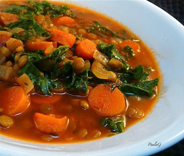 Lentil Tomato Soup from Taste of Home. Photo by PaulaG