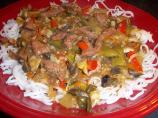 Vegetable Beef over Rice Noodles