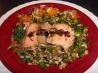 Savory Salmon over Wild Rice Pilaf With a Side of Sweet Potatoes. Recipe by DayJahView