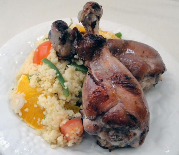 Barbecued Drumsticks With Orange Couscous. Photo by Debbwl