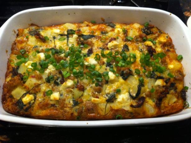 Potato Strata With Spinach, Sausage and Goat Cheese. Photo by aeht206