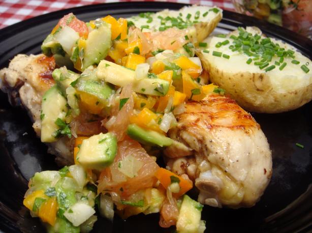 Grilled Chicken With Grapefruit Avocado Salsa. Photo by Lori Mama