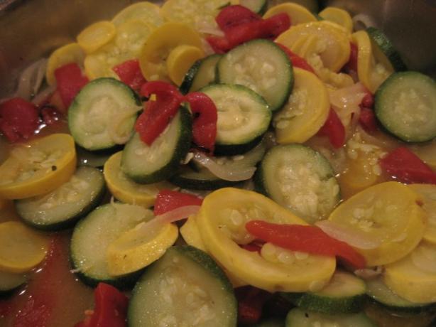 Sauteed Yellow Squash, Zucchini and Roasted Red Peppers. Photo by Papa D 1946-2012
