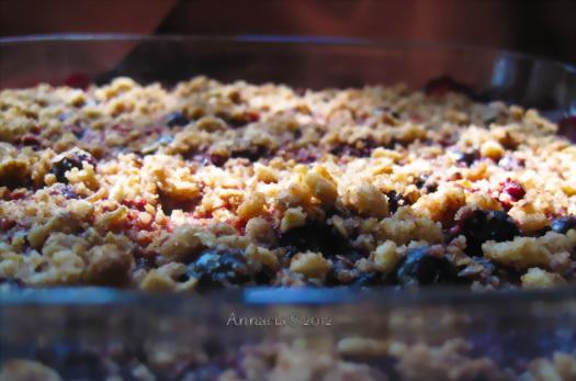 Berry Delicious Rhubarb Crisp Recipe. Photo by Annacia