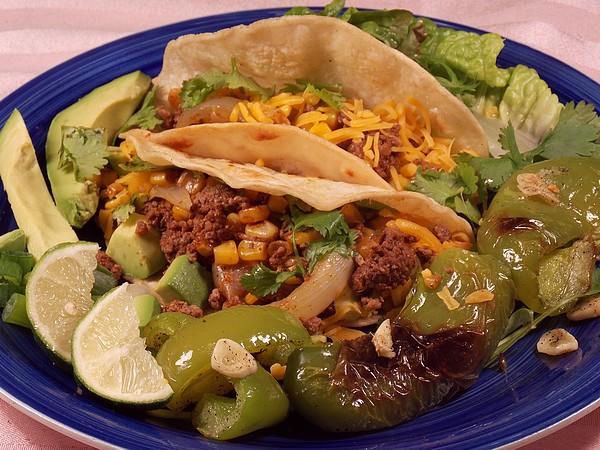 Beef and Corn Tacos With Garlicky Roasted Peppers. Photo by Lavender Lynn