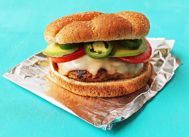 Cilantro Turkey Burgers With Pepper Jack Cheese and Avocado. Photo by Simply Fresh Cooking