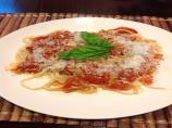 Cheesy Arrabbiata over Linguine