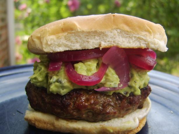 Chorizo-Chile Burger With Pickled Onions and Poblano-Avocado Spr. Photo by LifeIsGood