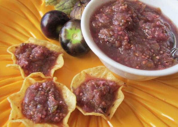 Salsa Violeta / Purple Tomatillo Salsa. Photo by Rita~
