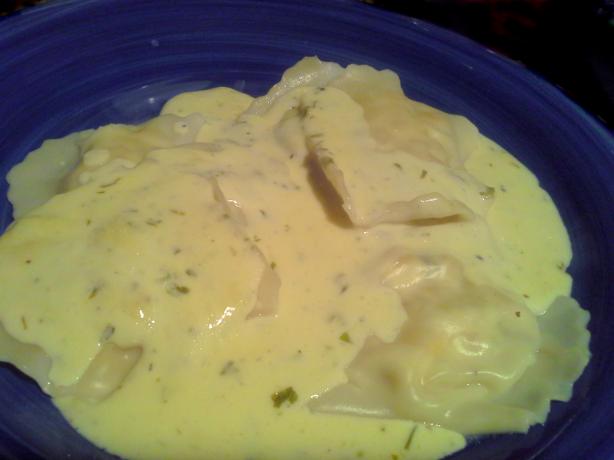 Twisted Butter's Corn Ravioli in Sweet Cilantro Lime Cream Sauce. Photo by threeovens