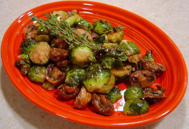 Roasted Brussels Sprouts With Mushrooms. Photo by :(