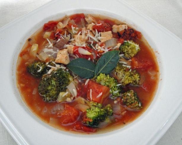Broccoli, Tomato and Chicken Soup. Photo by Debbwl