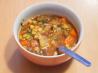 Pan Seared Steak & Vegetable Noodle Soup Garnished With Baco. Recipe by PinBox