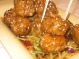 Meatballs in a Sweet 'n Spicy Asian Sauce With Warm Asian Slaw