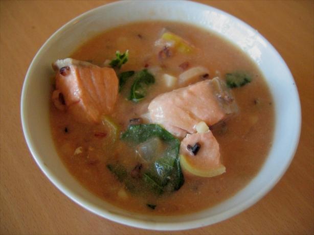 Salmon and Wild Rice Chowder. Photo by kolibri