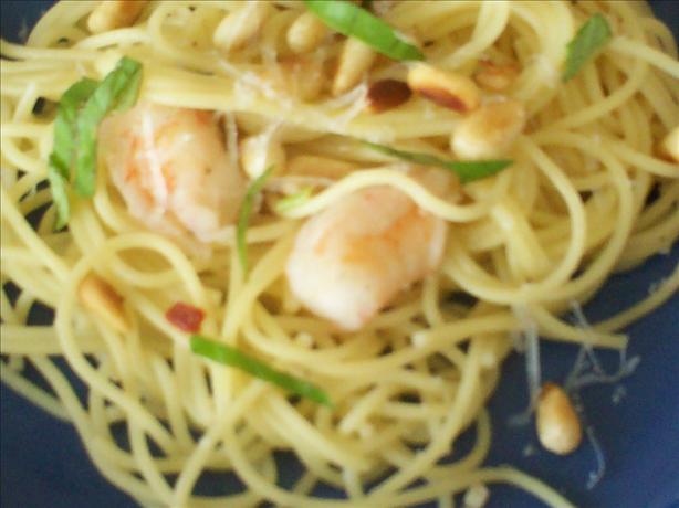 Angel Hair with Shrimp, Basil, and Toasted Pine Nuts. Photo by Ed&Theresa