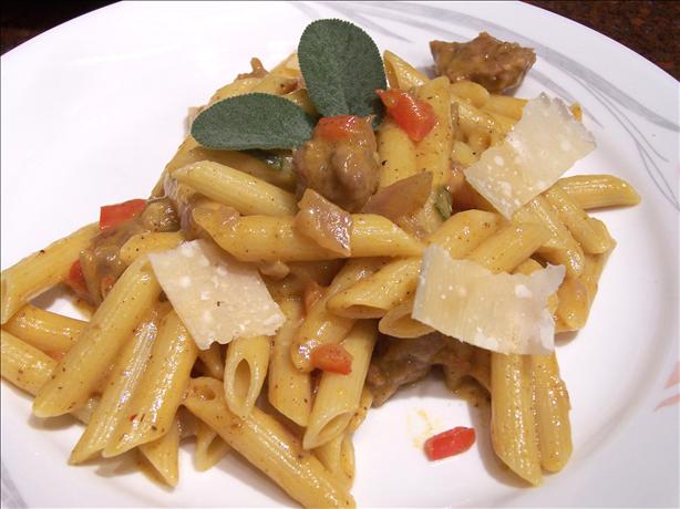 Penne With Sausage in Pumpkin Sauce.. Photo by Rita~