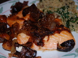 Salmon With Caramelized Onion and Fig Sauce. Photo by mikey & ev