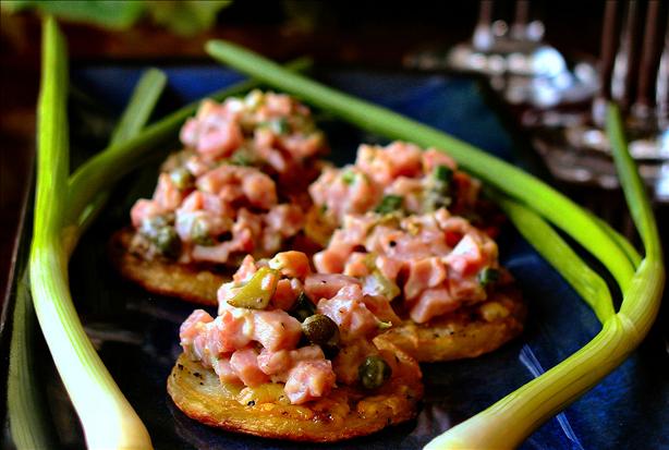 Smoked Ham Salad on Gruyere Potato Coins. Photo by GaylaJ