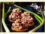Smoked Ham Salad on Gruyere Potato Coins
