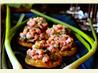 Smoked Ham Salad on Gruyere Potato Coins. Recipe by Mimi Bobeck
