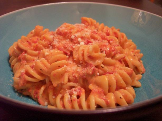Pasta with Creamy Red Roasted Pepper Sauce. Photo by jrusk