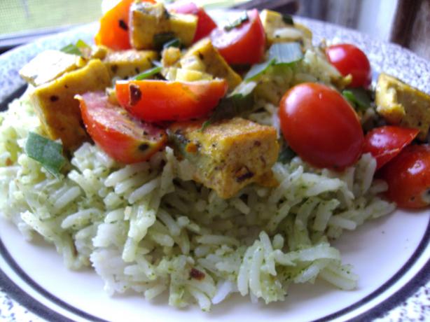 Coconut Curried Tofu with Green Jasmine Rice. Photo by Nikoma