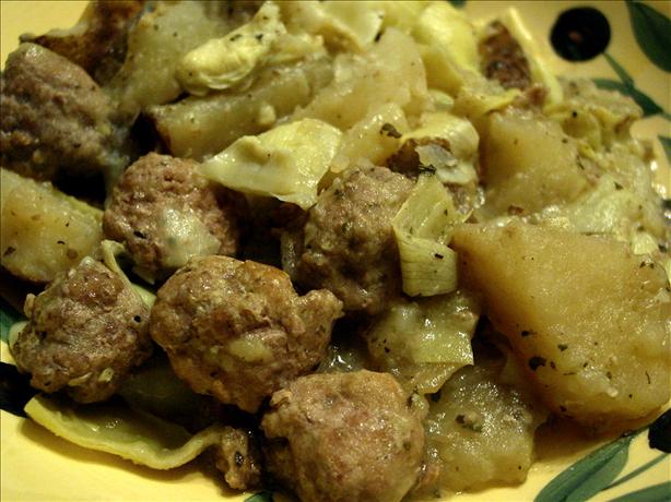 Greek-Style Slow cooker Sausage and Artichokes. Photo by Picholine