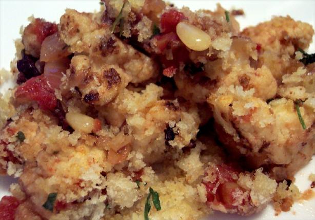 Gratin of Cauliflower, Tomato, Pine Nuts & Saffron. Photo by HeatherFeather
