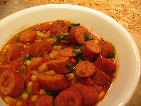 Kielbasa With Tomatoes and White Beans. Photo by Kat's Mom
