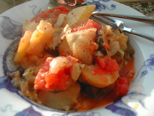Briami (Greek Oven-Roasted Vegetables). Photo by Kumquat the Cat's friend