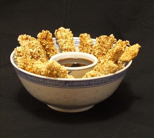 Sesame Pecan Chicken Tenders with Apricot Dipping Sauce. Photo by Fairy Nuff
