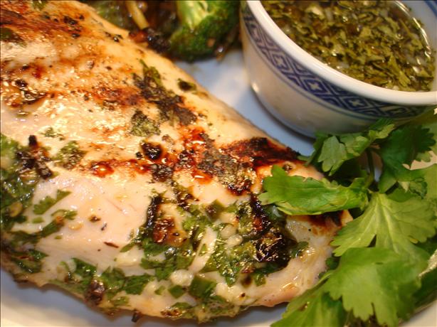 Grilled Chicken With Coriander/Cilantro Sauce. Photo by Vicki in CT