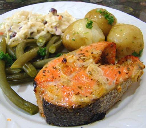 Grilled Limoncello Salmon Steaks. Photo by Derf